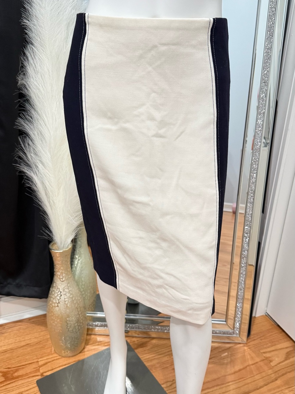 Ann Taylor Cream Pencil Skirt with Black Side Panels